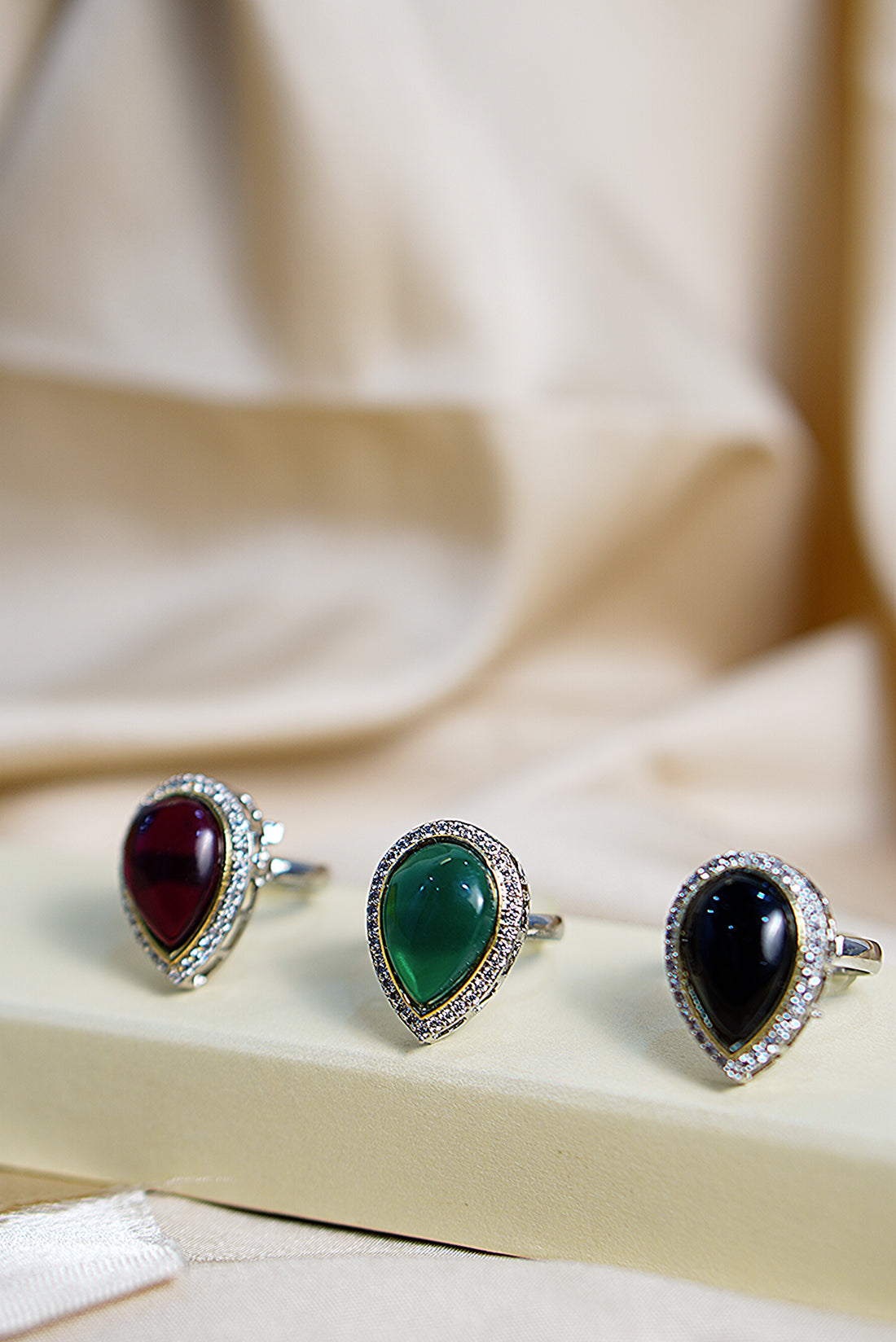 Veloura red Colour Rings with antique finish and single big stone for festive occasions | for traditional look | for office Indian wear__ RED