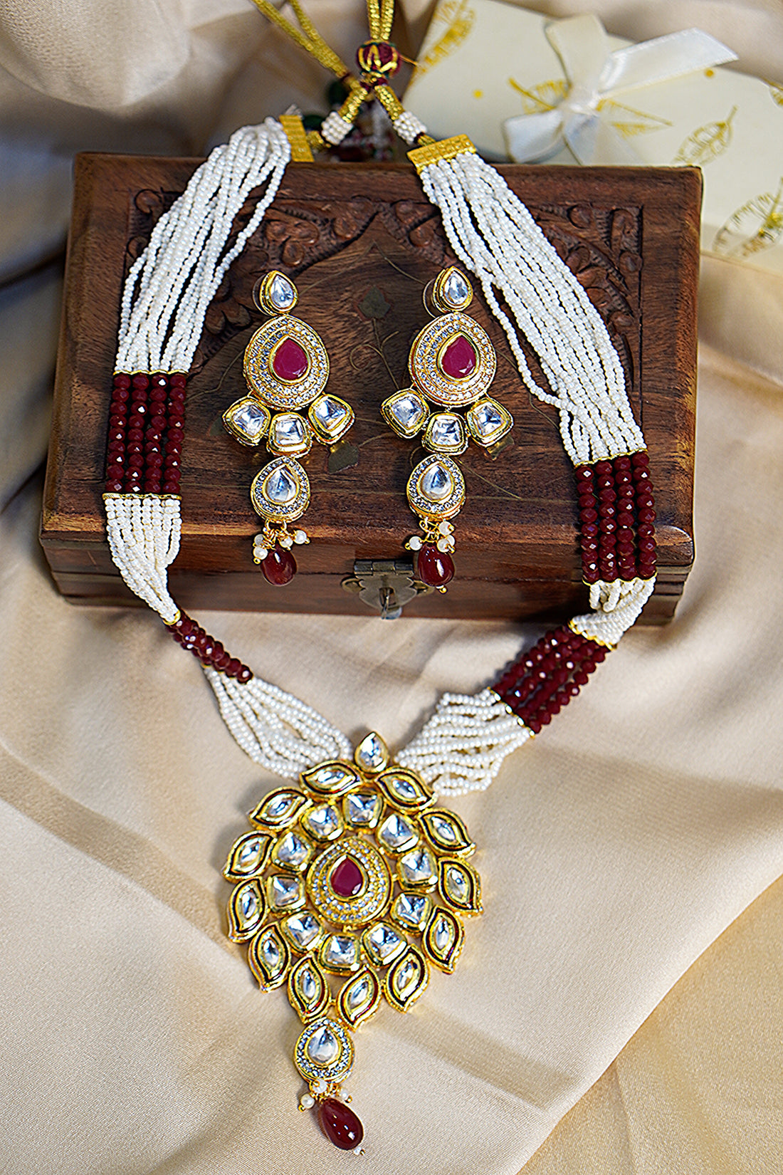 Noor Rani necklace set from house of Mrigaya by Nandini for Traditional and Festive Indian Look | for Gifting | Premium & Luxury Jewelry__Red