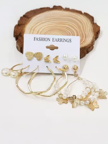 Designer Gold Knot, Pearl Earring Set from Mrigaya by Nandini – 6 Pairs