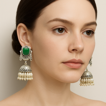 Badhao Jhumka Collection | Premium range from House of Mrigaya by Nandini | for Festive Occasions & Traditional Look__Green