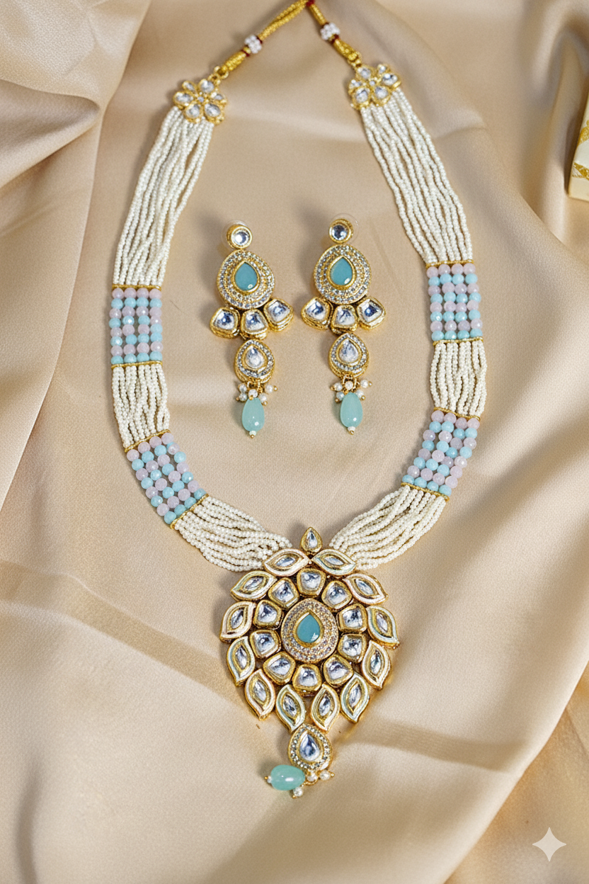 Noor Rani  necklace set from house of Mrigaya by Nandini for Traditional and Festive Indian Look | for Gifting | Premium & Luxury Jewelry__Sky-blue