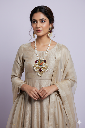 Menakari Red Necklace Set from house of Mrigaya by Nandini for Traditional and Festive Indian Look | for Gifting | Premium Jewelery |