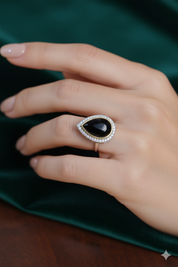 Veloura black Colour Rings with antique finish and single big stone for festive occasions | for traditional look | for office Indian wear__ Black