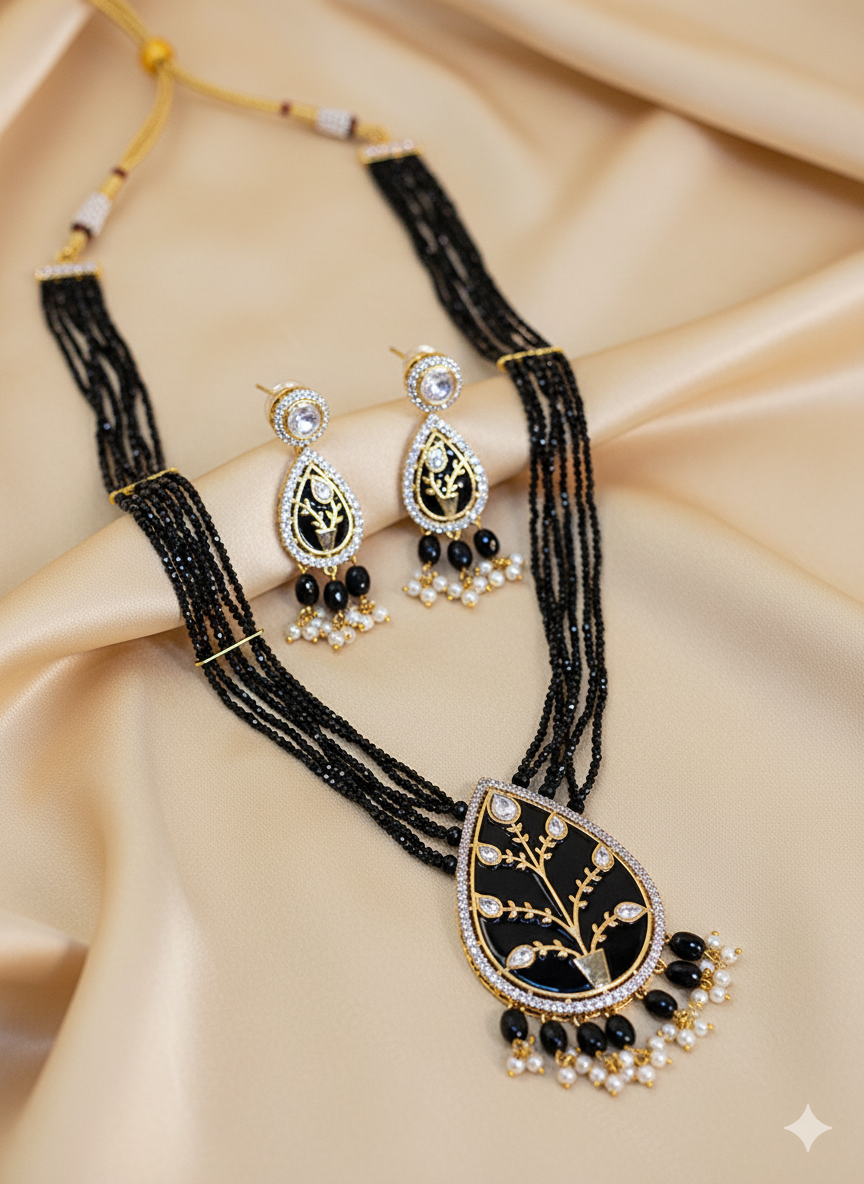 Black Beaded necklace set from house of Mrigaya by Nandini for Traditional and Festive Indian Look | for Gifting | Premium & Luxury Jewelery__Black