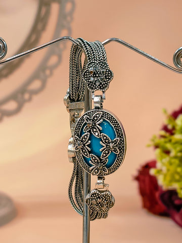 Uphaar Metallic Bracelet Collection | Black Metal Antique Finish | Office wear accessories | Gifting Option for friends & Family from house of Mrigaya by Nandini - Blue - Mrigaya India
