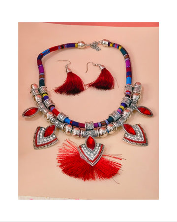Doriyan - Red Necklace Set from house of Mrigaya by Nandini for Traditional and Festive Indian Look | for Gifting
