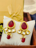 Kundankaari Stone Studded Necklace Set | Chokar Set for Traditional and Festive gifting from the house of Mrigaya by Nandini - Red - Mrigaya India