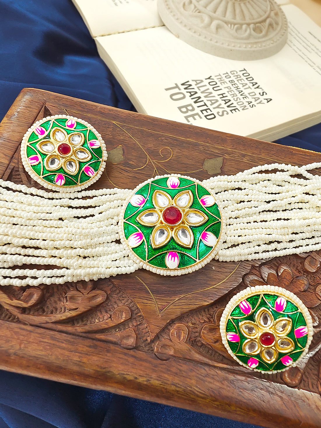 Udak Chokar Necklace Set | Traditional |Festive |Gifting Necklace Set from house of Mrigaya by Nandini - Red & Green - Mrigaya India