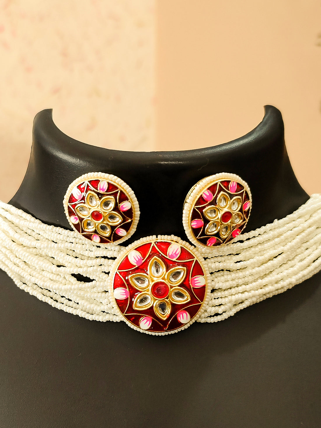 Udak Chokar Necklace Set | Traditional |Festive |Gifting Necklace Set from house of Mrigaya by Nandini - Red & Green - Mrigaya India