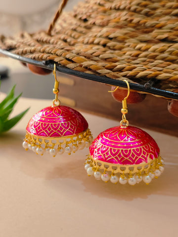 Satrangi Tokri Collection | Hand-Panted Jhumka | for Weddings | Festive Occasions | India Look__Pink