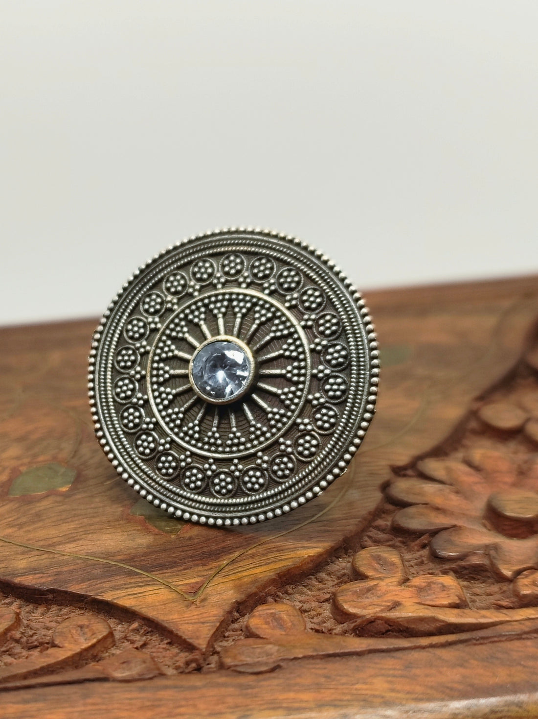 Vrishti Antique Silver Finish Ring for festive occasions | for traditional look | for office Indian wear - Mrigaya India