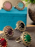 Aganya Multi Color Adjustable Rings with Antique Finish and Big Stone | Festive Occasions | for Traditional Look | for Office Indian Look-Pink - Mrigaya India