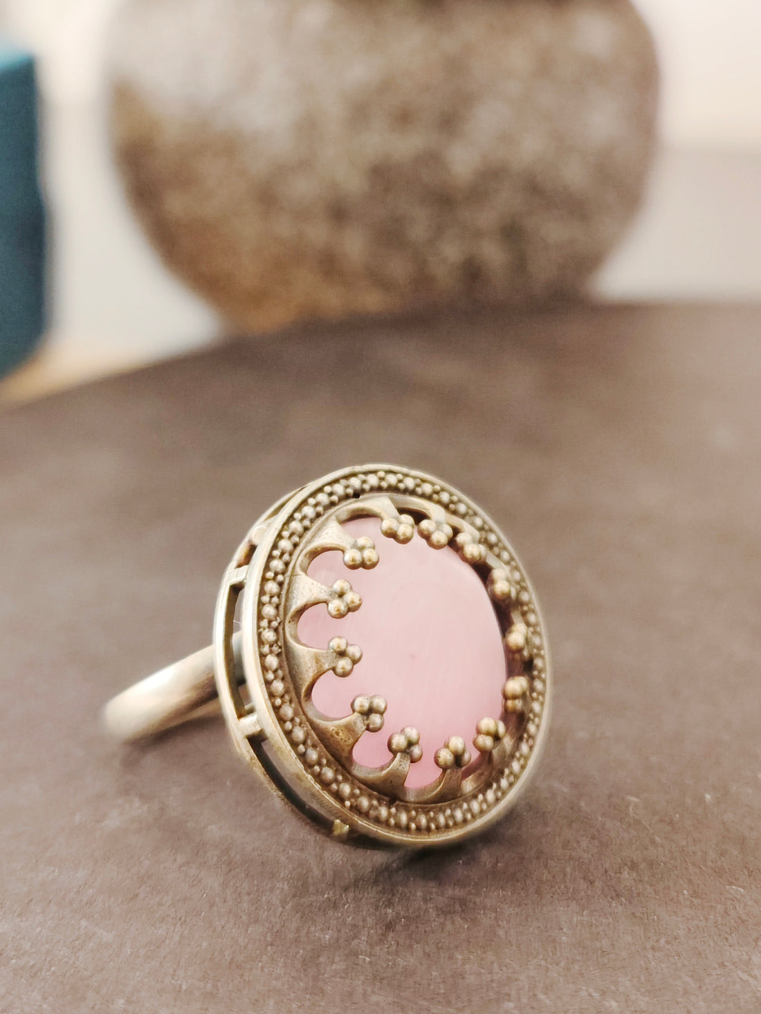 Aganya Multi Color Adjustable Rings with Antique Finish and Big Stone | Festive Occasions | for Traditional Look | for Office Indian Look-Pink - Mrigaya India