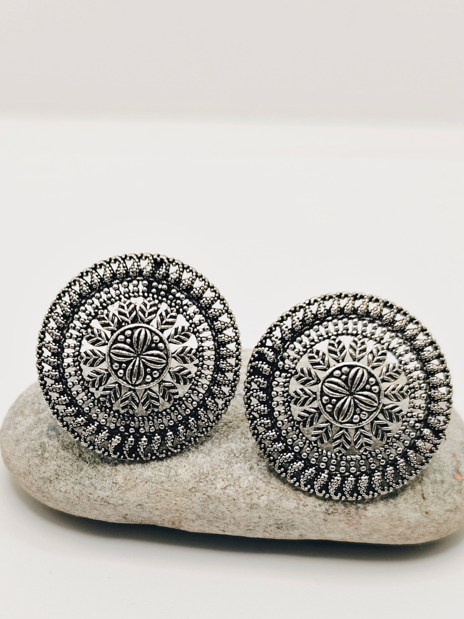 Rangoli Collection from Mrigay by Nandini Black metal earrings for festive occasions | for traditional look | for office Indian wear - Mrigaya India