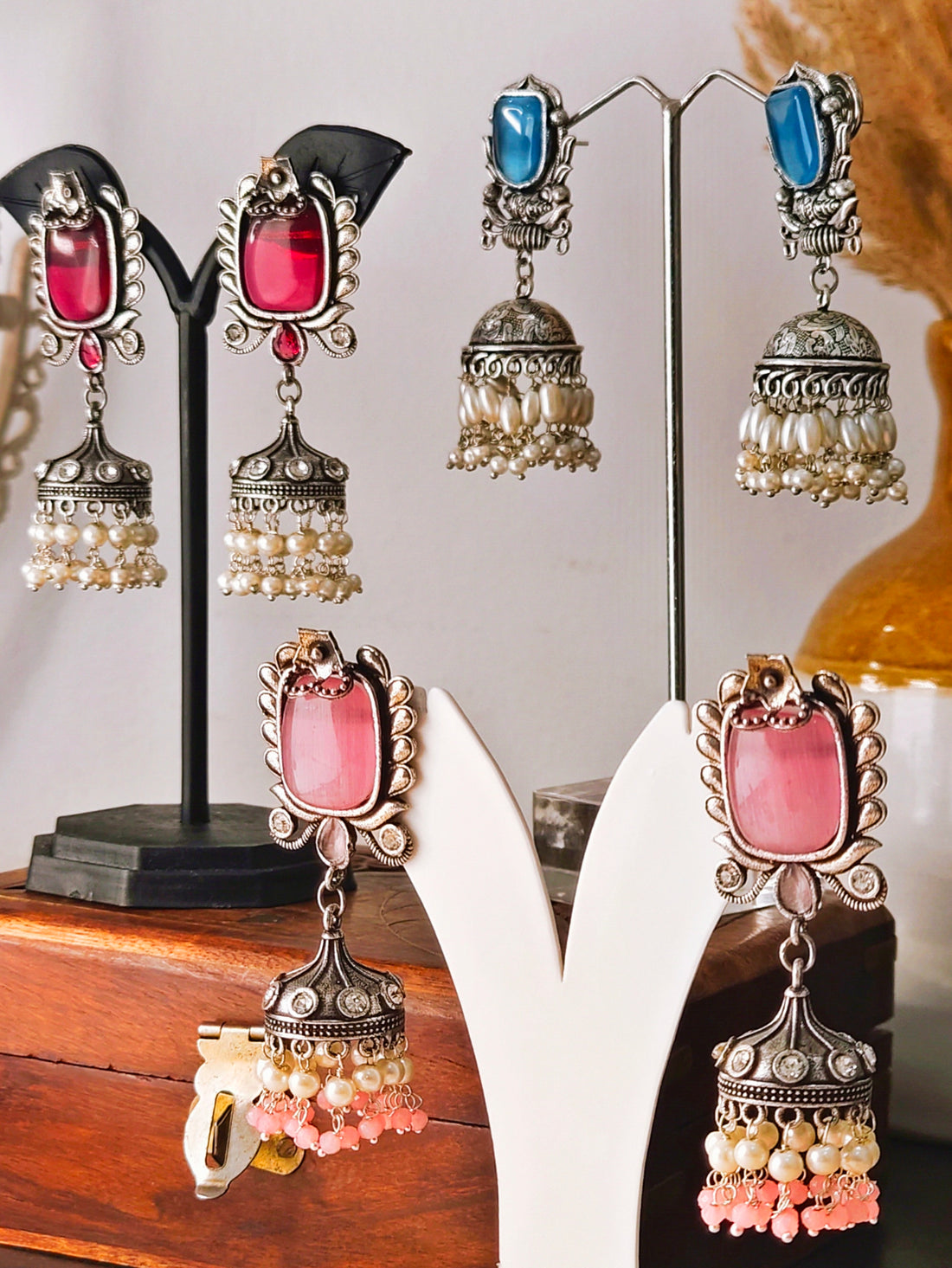 Badhao Jhumka Collection | Premium range from House of Mrigaya by Nandini | for Festive Occasions & Traditional Look-Red - Mrigaya India