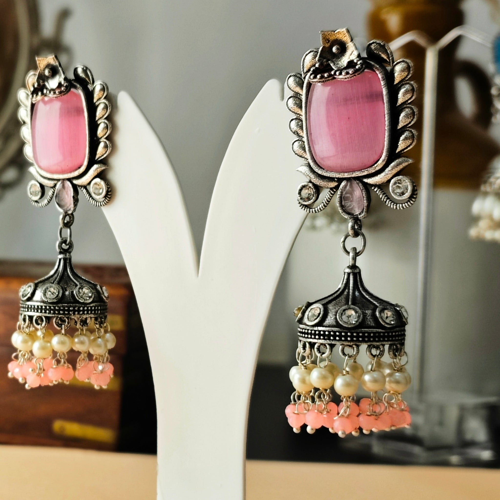 Badhao Jhumka Collection | Premium range from House of Mrigaya by Nandini | for Festive Occasions & Traditional Look-Pink - Mrigaya India