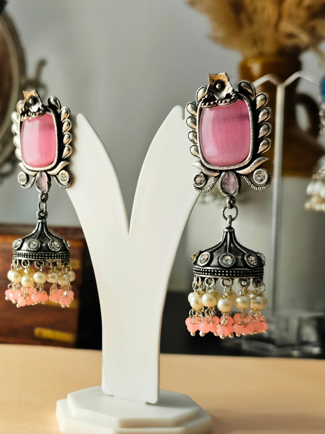 Badhao Jhumka Collection | Premium range from House of Mrigaya by Nandini | for Festive Occasions & Traditional Look-Pink - Mrigaya India