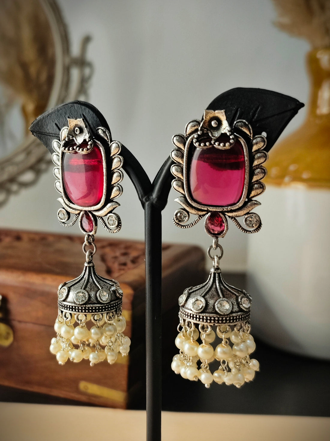 Badhao Jhumka Collection | Premium range from House of Mrigaya by Nandini | for Festive Occasions & Traditional Look-Red - Mrigaya India