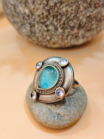 Parn Multi- Colour Statement Rings for festive occasions | for traditional look | for office Indian wear __Blue