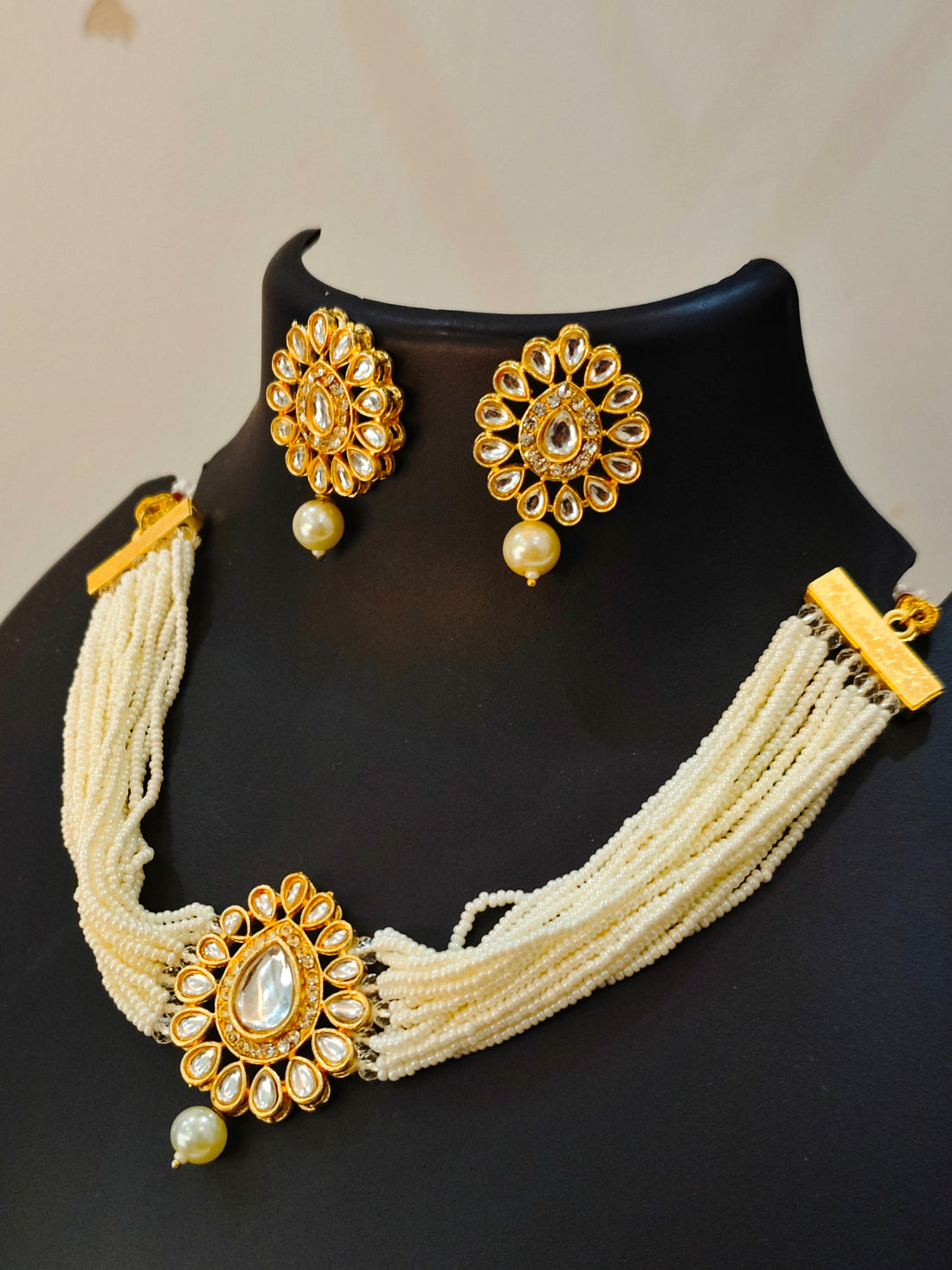 Moti Haari Chokar Necklace Set from house of Mrigaya by Nandini for Traditional and Festive Indian Look | for Gifting- Gold & Clear - Mrigaya India