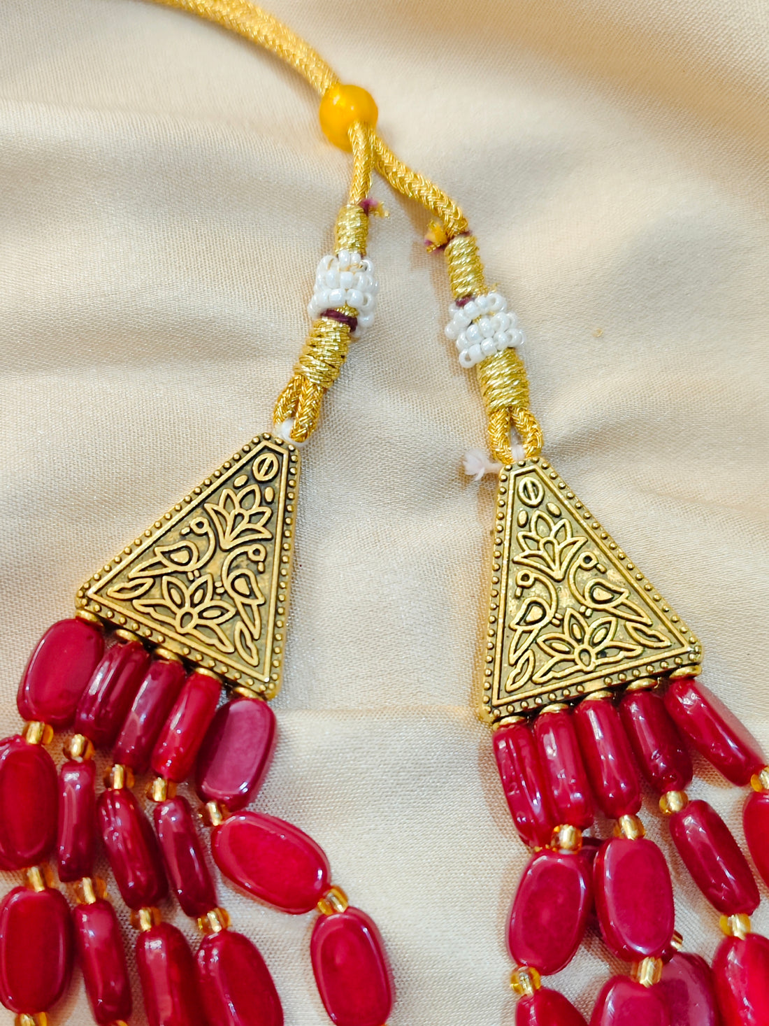 Pravah Stone Necklace Set from House of Mrigaya by Nandini for Traditional and Festive Occasions | Gifting | Wedding & Festive-Red - Mrigaya India