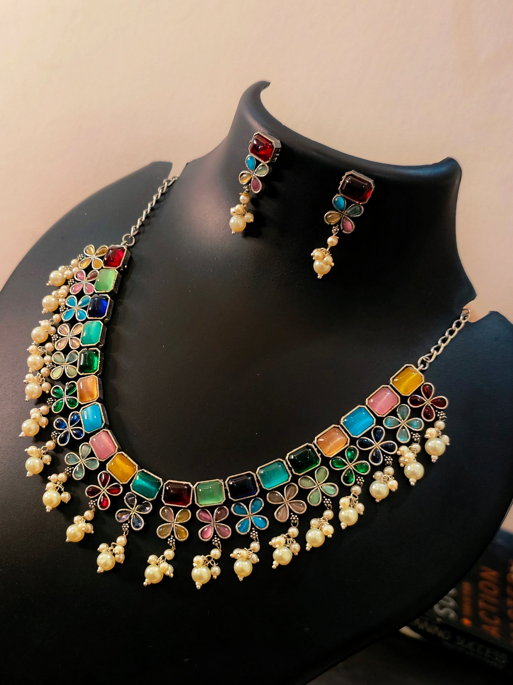 Sarang Necklace Set from House of Mrigaya by Nandini for Traditional and Festive Occasions | Gifting | Wedding & Festive - Square Multi - Mrigaya India