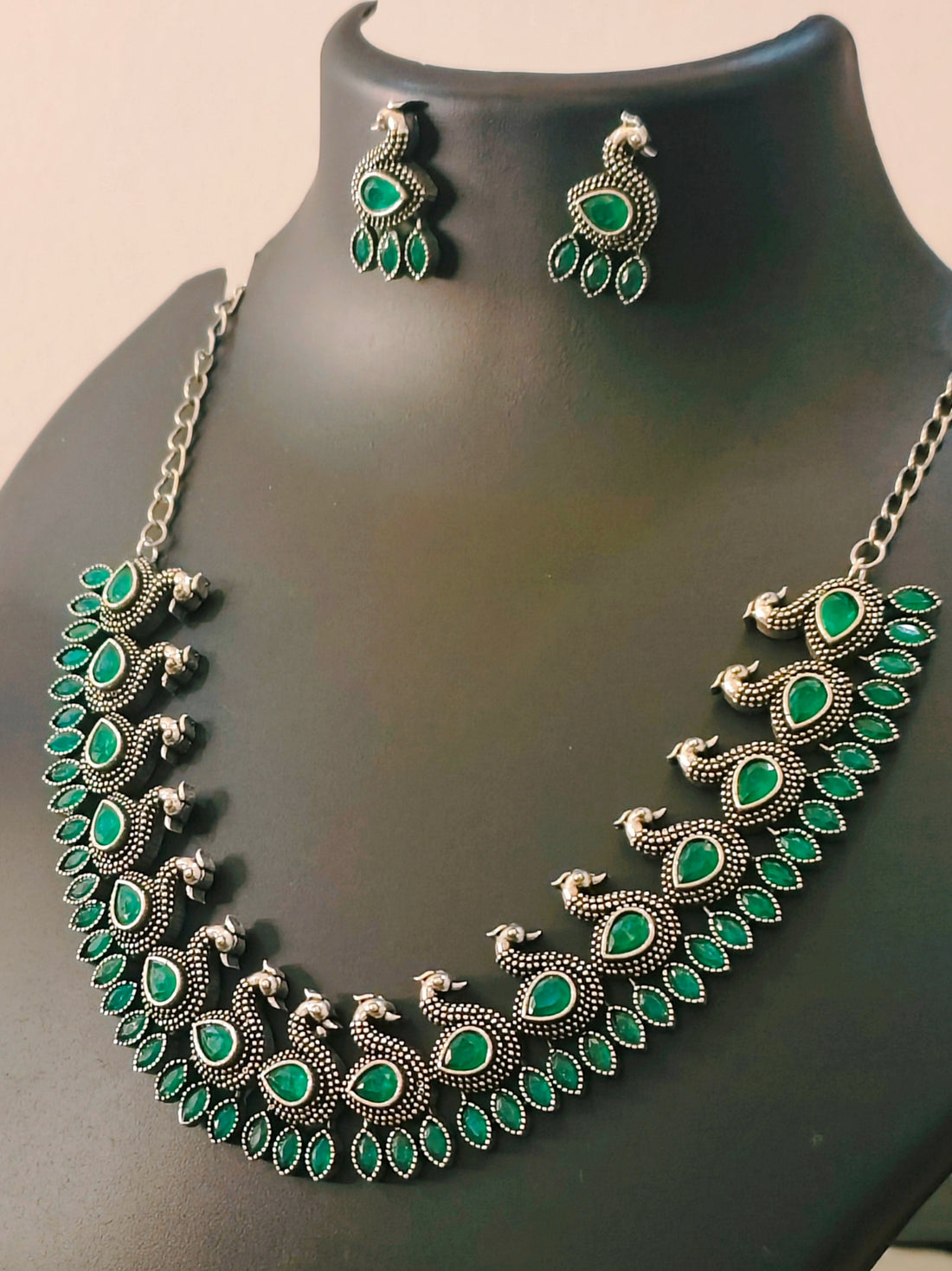 Sarang Necklace Set from House of Mrigaya by Nandini for Traditional and Festive Occasions | Gifting | Wedding & Festive-Green - Mrigaya India