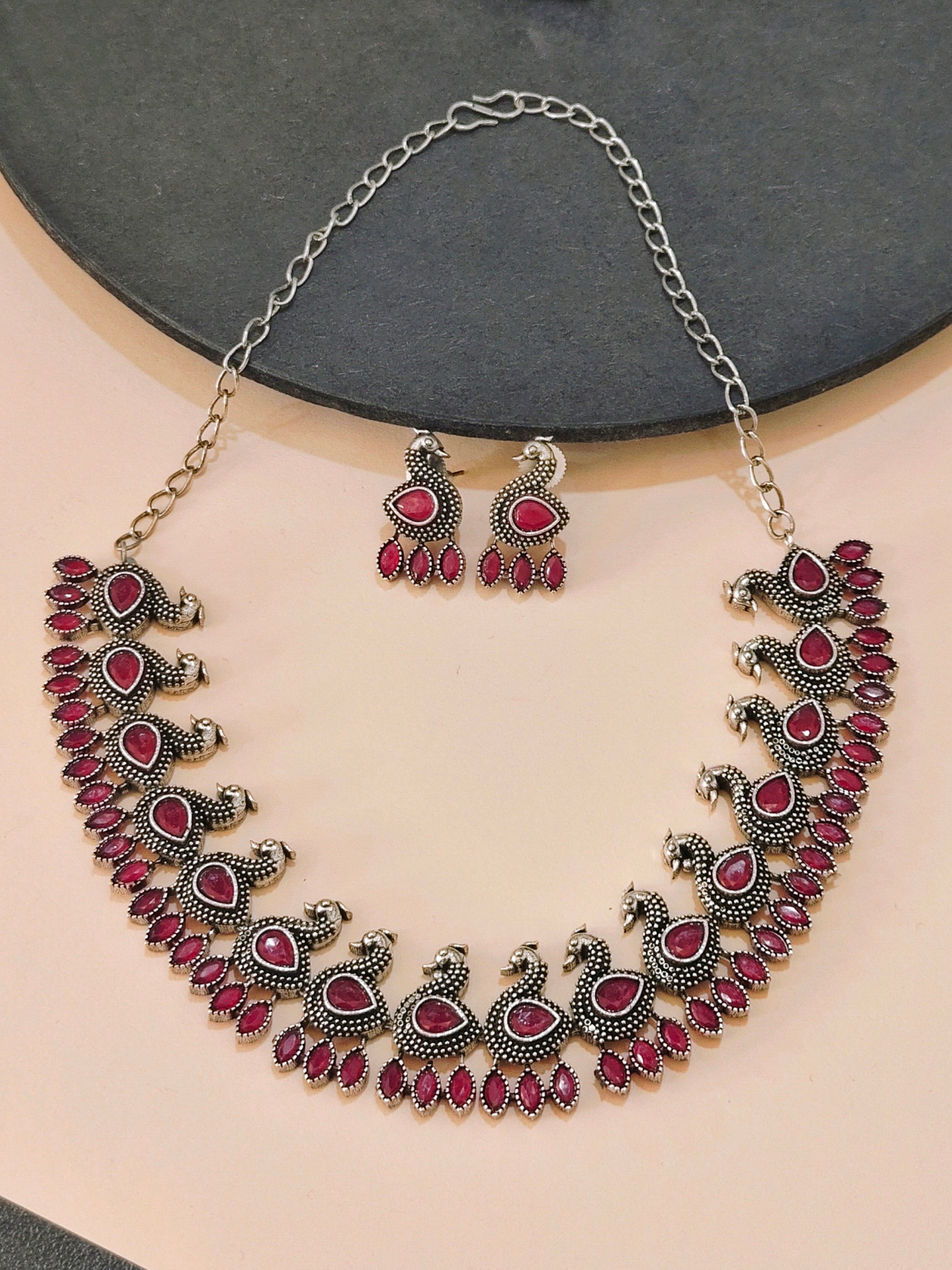Sarang Necklace Set from House of Mrigaya by Nandini for Traditional and Festive Occasions | Gifting | Wedding & Festive - Maroon - Mrigaya India