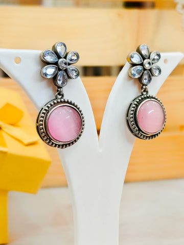 Tribhanga Earring from Mrigaya by Nandini for Festive Occasions | India Look & Wedding- Pink - Mrigaya India