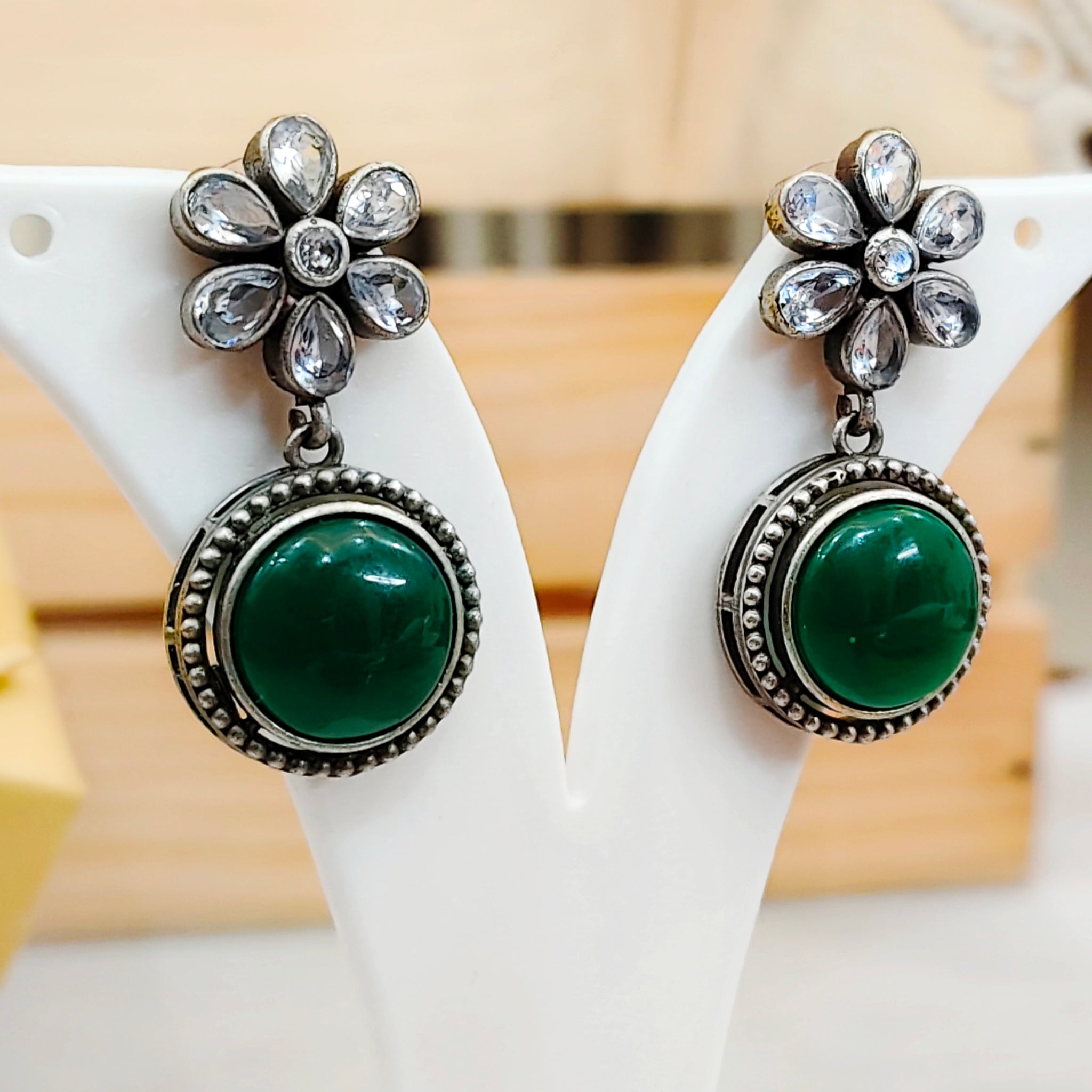 Tribhanga Earring from Mrigaya by Nandini for Festive Occasions | India Look & Wedding- Dark Green - Mrigaya India