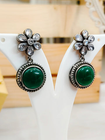 Tribhanga Earring from Mrigaya by Nandini for Festive Occasions | India Look & Wedding- Dark Green - Mrigaya India