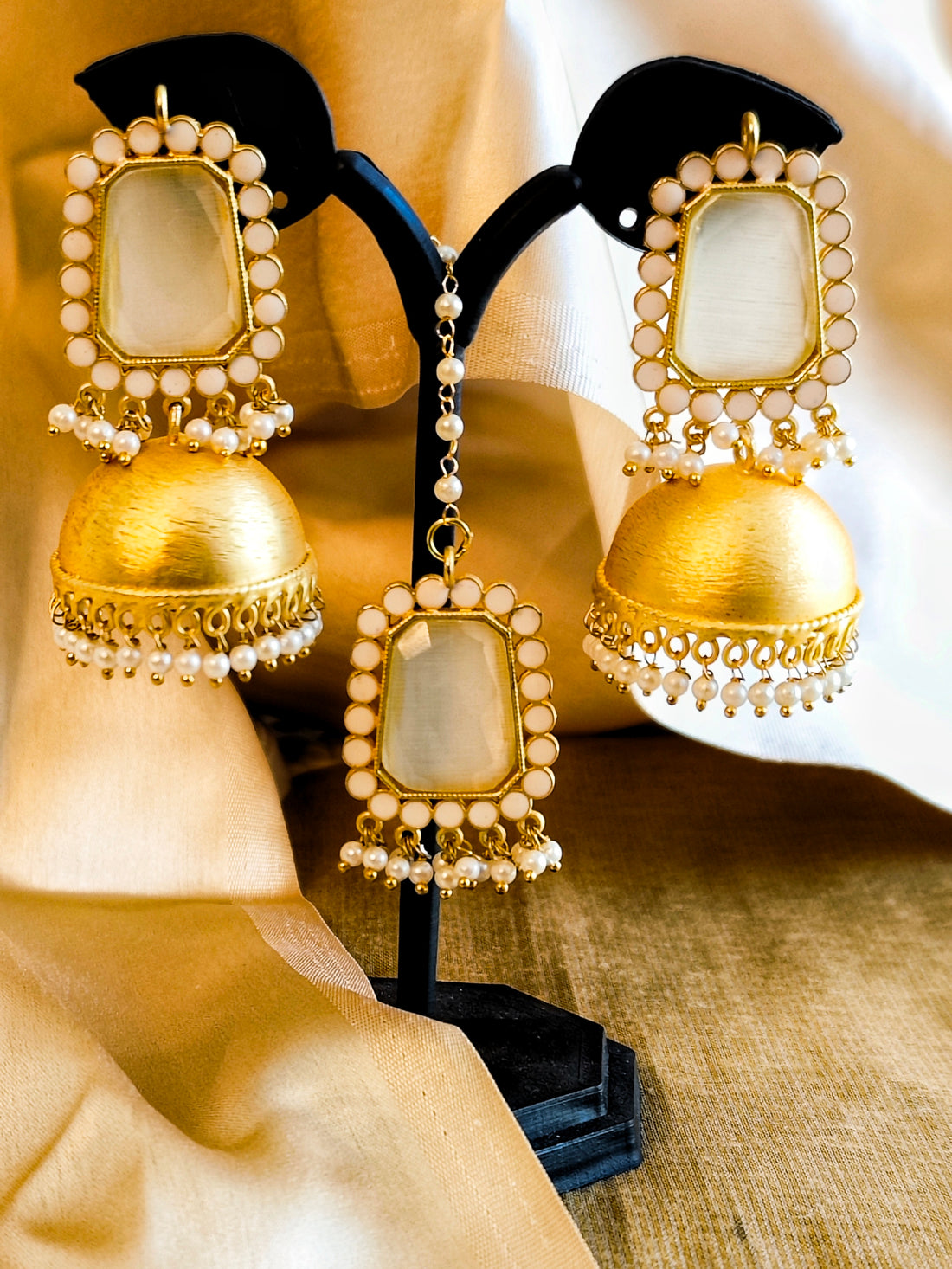 Mrigaya's Lob Jhumka & Maang Tika Collection for wedding and festive ethnic look - gold