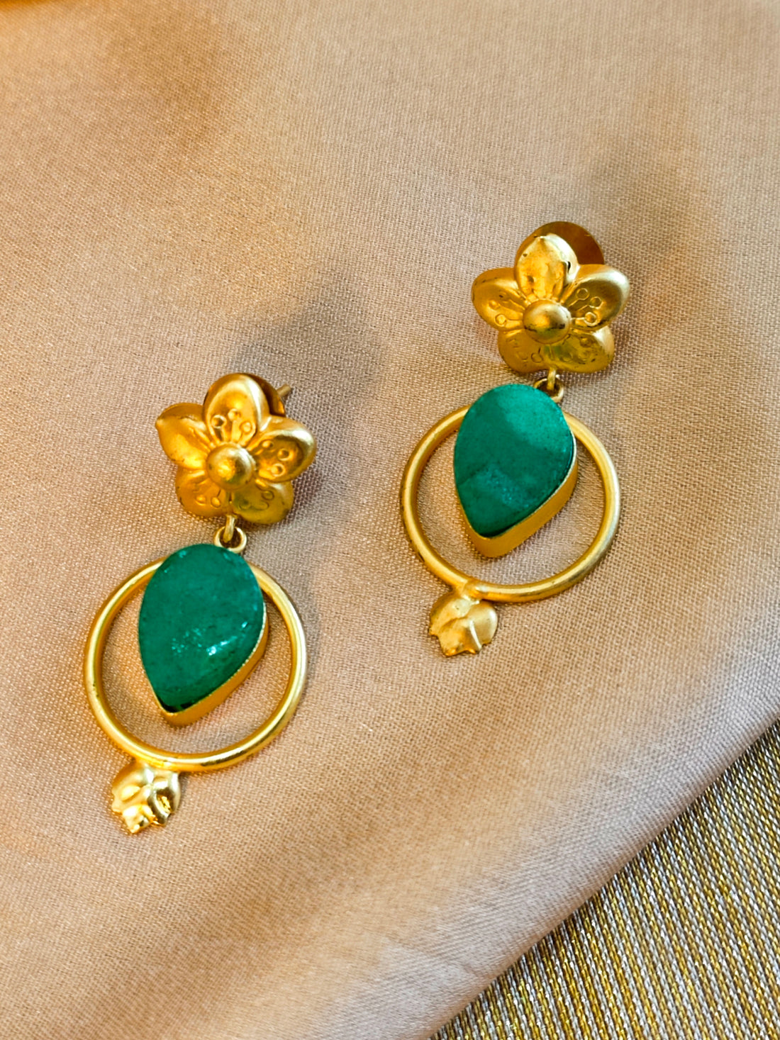 Mrigaya's Tapka Earring set - Green & Blue Stone