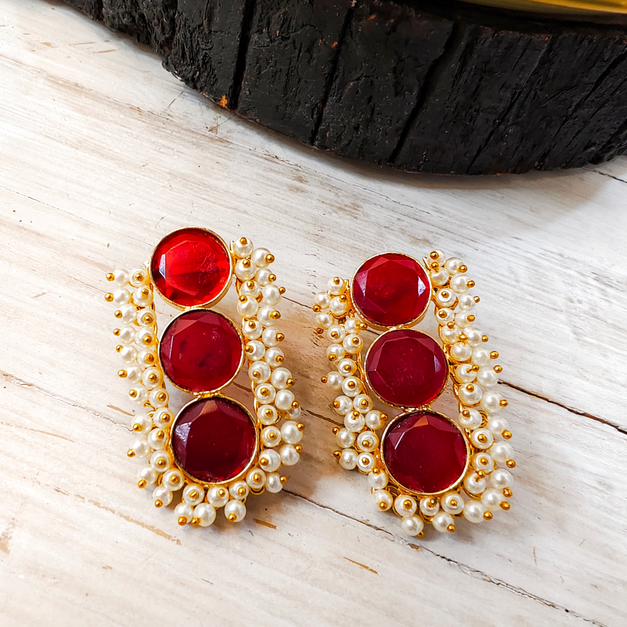Kalki Earring Set from Mrigaya by Nandini - Red & Green
