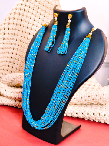 Moti Jhalar Necklace Set | Colored Beads Necklace & Earrings for Parties & Office Going Women from House of Mrigaya by Nandini-Colored