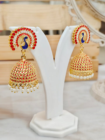 Mayur Gold Look Jhumka from Mrigaya by Nandini for Festive Occasions | India Look -Red