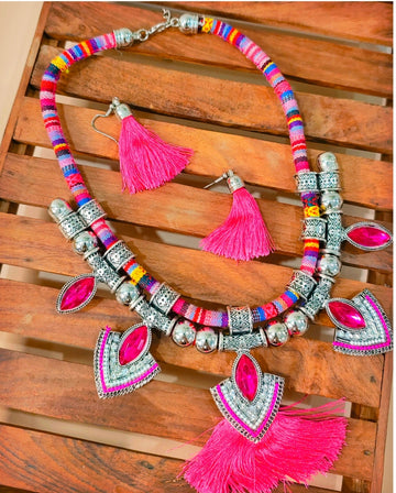 Doriyan - Pink Necklace Set from house of Mrigaya by Nandini for Traditional and Festive Indian Look | for Gifting