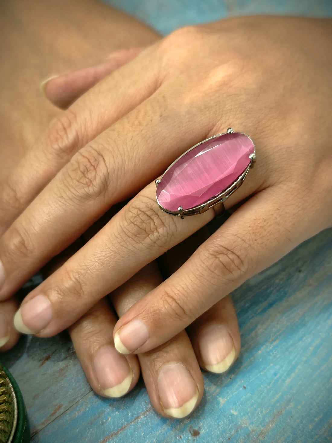 Starlit Oval_Pink Colour Statement Rings for festive occasions | for traditional look | for office Indian wear