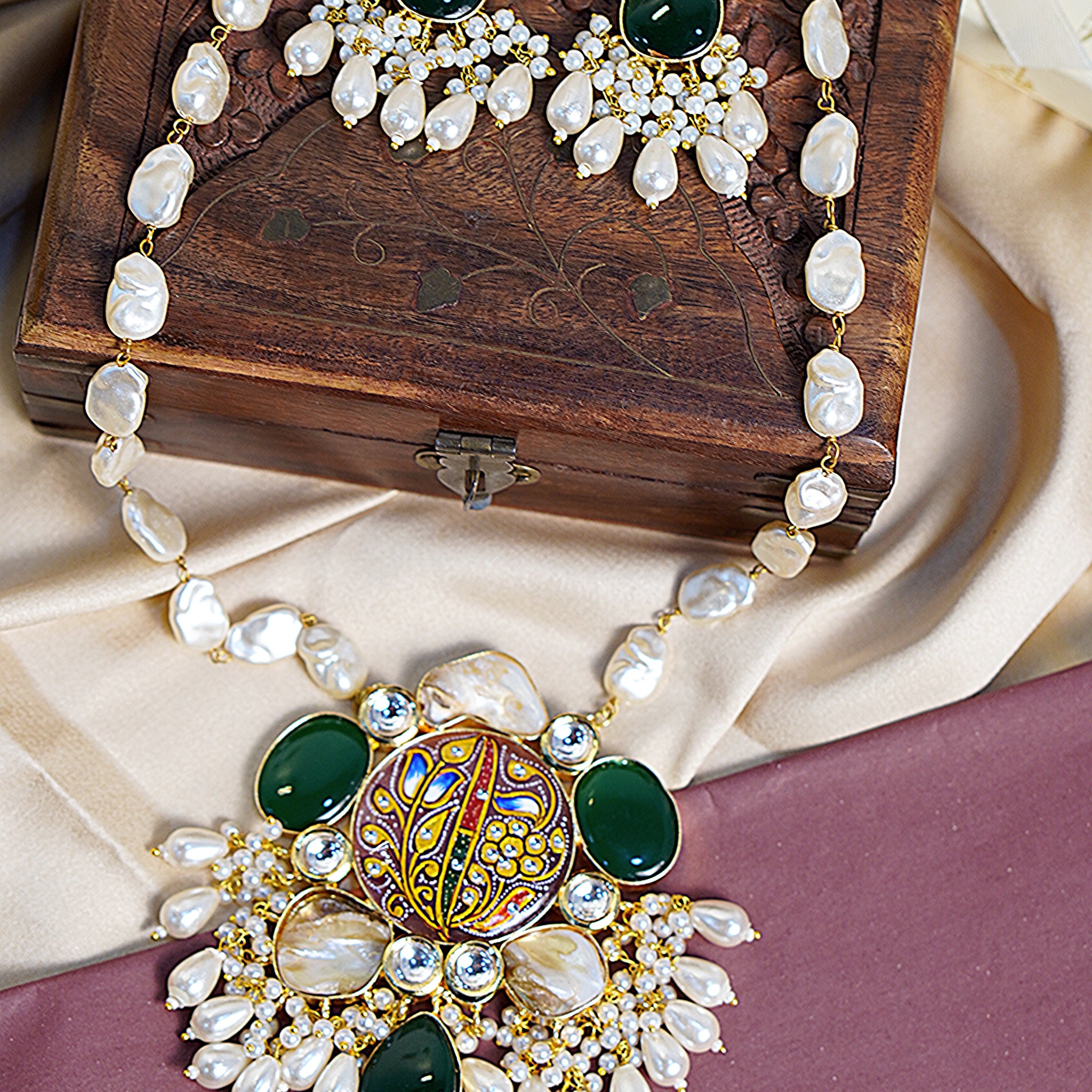 Menakari Green Necklace Set from house of Mrigaya by Nandini for Traditional and Festive Indian Look | for Gifting | Premium & Luxury Jewelery__Green