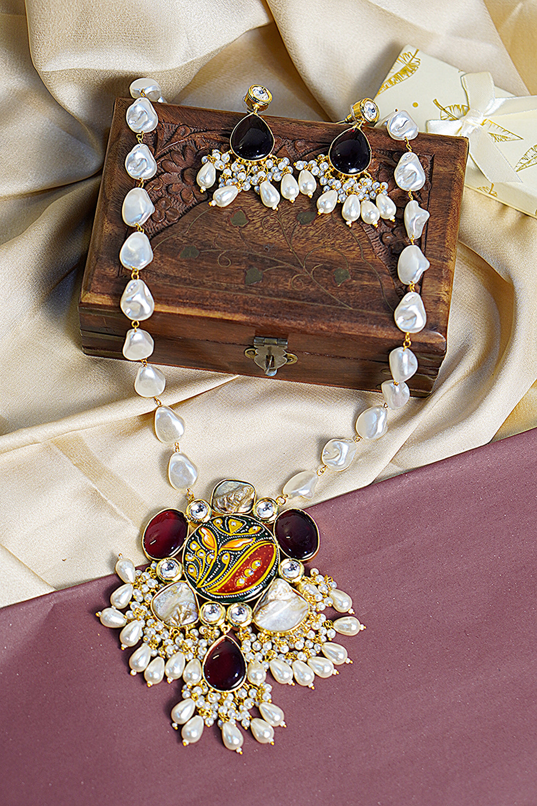 Menakari Red Necklace Set from house of Mrigaya by Nandini for Traditional and Festive Indian Look | for Gifting | Premium Jewelery |