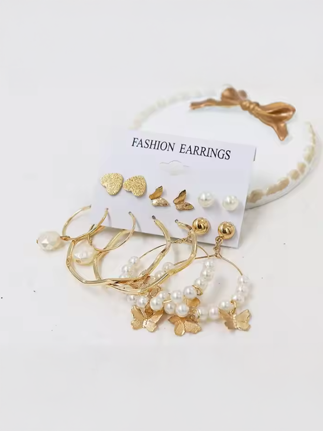 Designer Gold Knot, Pearl Earring Set from Mrigaya by Nandini – 6 Pairs