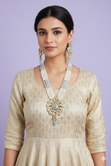 Noor Rani  necklace set from house of Mrigaya by Nandini for Traditional and Festive Indian Look | for Gifting | Premium & Luxury Jewelry__Sky-blue