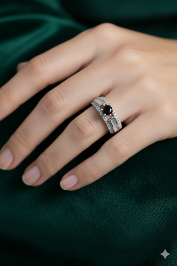Sterling black Colour Statement Rings for festive occasions | for traditional look | for office Indian wear_ Black