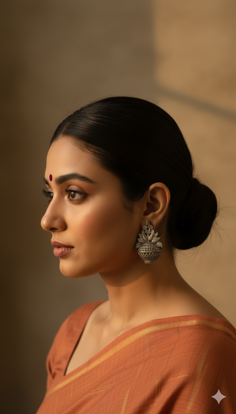 kalash Earring set from House of Mrigaya by Nandini | for Festive Occasions & Traditional Look- Metallic