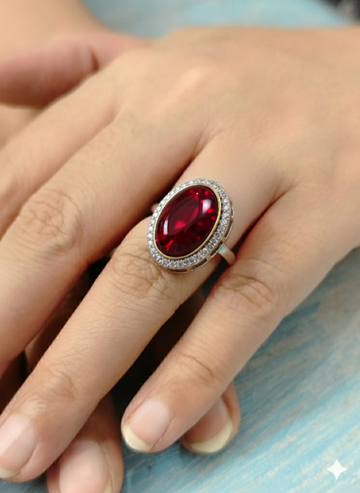 Crown Ring in red Colour Rings with antique finish and single big stone for festive occasions | for traditional look | for office Indian wear__Red