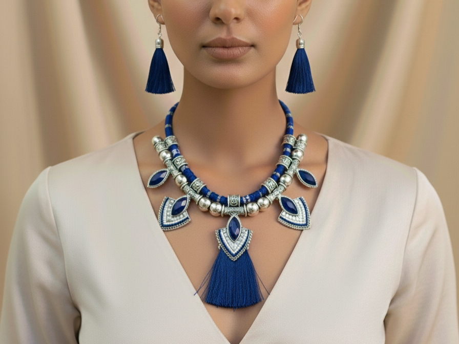 Doriyan -Blue  Necklace Set from house of Mrigaya by Nandini for Traditional and Festive Indian Look | for Gifting