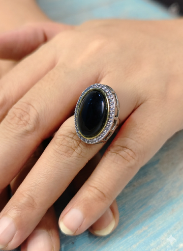 Crown black Colour Rings with antique finish and single big stone for festive occasions | for traditional look | for office Indian wear__ Black