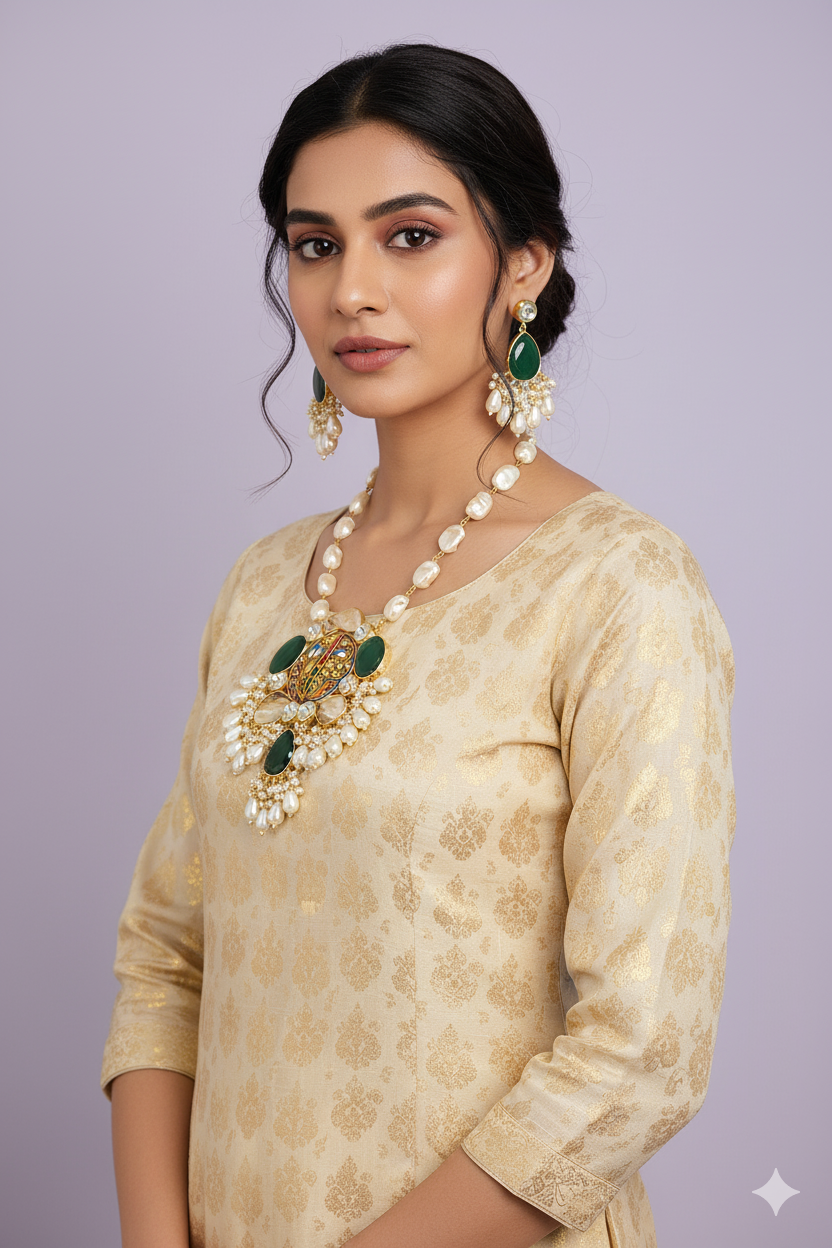 Menakari Green Necklace Set from house of Mrigaya by Nandini for Traditional and Festive Indian Look | for Gifting | Premium & Luxury Jewelery__Green