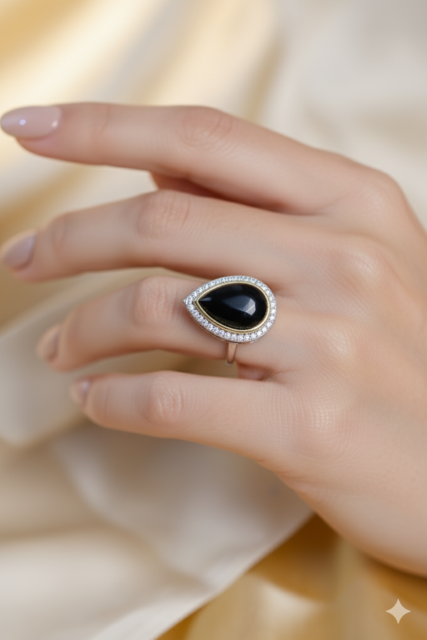 Veloura black Colour Rings with antique finish and single big stone for festive occasions | for traditional look | for office Indian wear__ Black
