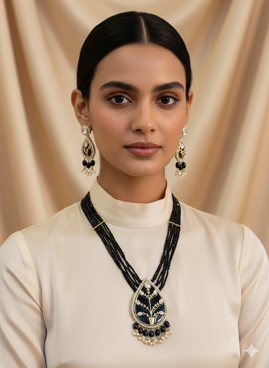 Black Beaded necklace set from house of Mrigaya by Nandini for Traditional and Festive Indian Look | for Gifting | Premium & Luxury Jewelery__Black